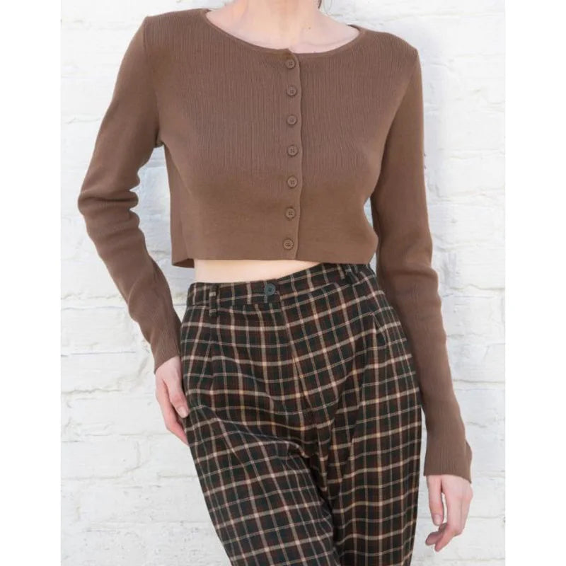 Spring O-Neck Long Sleeve Thin Cropped Sweaters