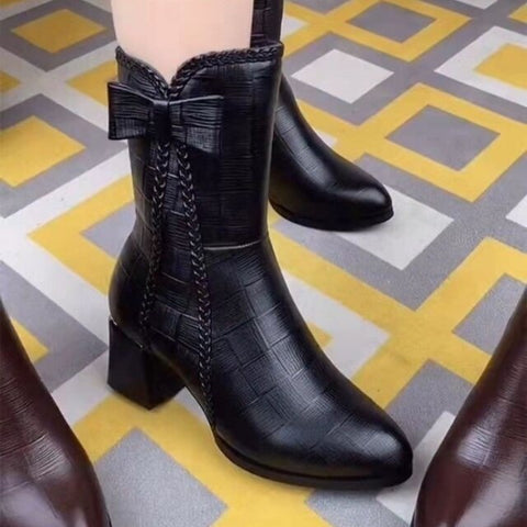 Butterfly Knot Design Elegant Mid-Calf Boots