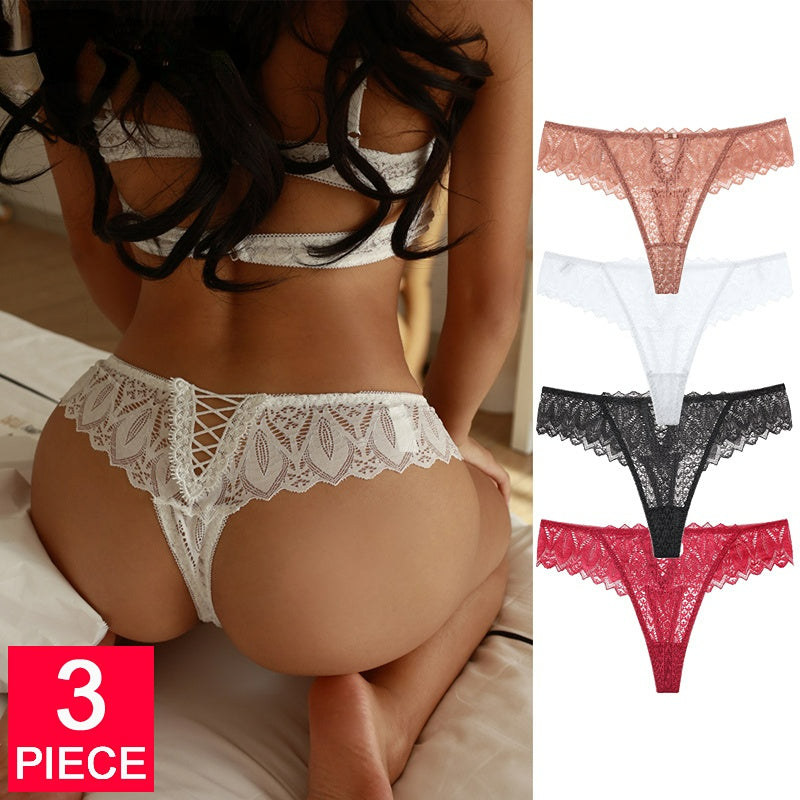 3PCS/Set Lace Panties Low-waist G String Thong Underwear Female Hollow Out T-Back Lingerie