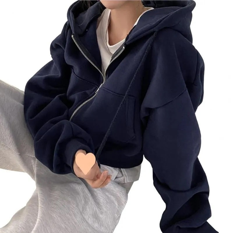 Loose Fit Zipper Closure Comfortable Simple Hoodies