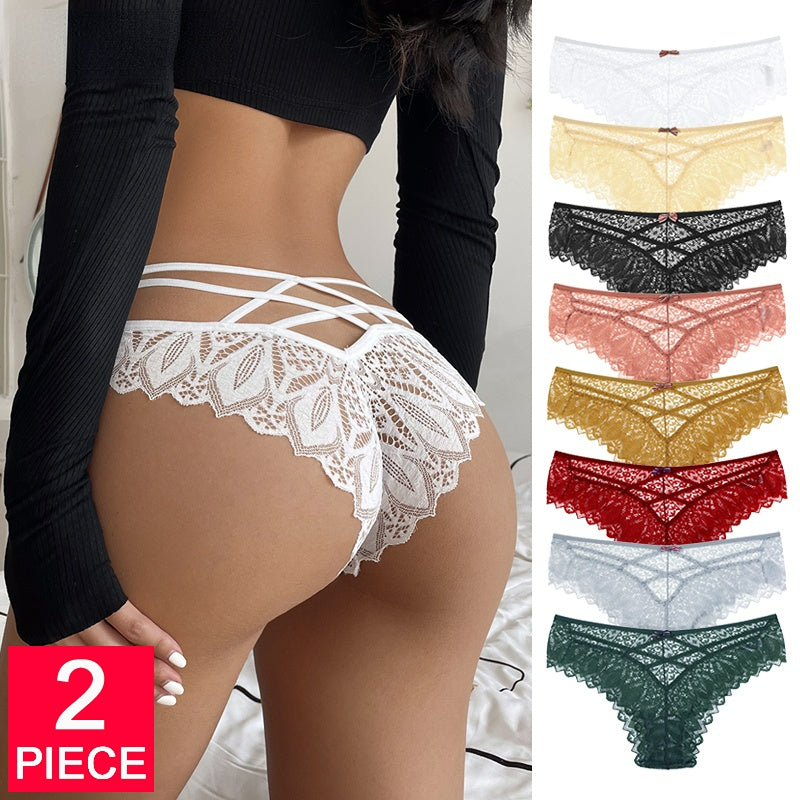 2Pcs/Lot Temptation Panties Lace Underwear Low-Waist Thong Hollow Out G String Briefs Comfortable Lingerie