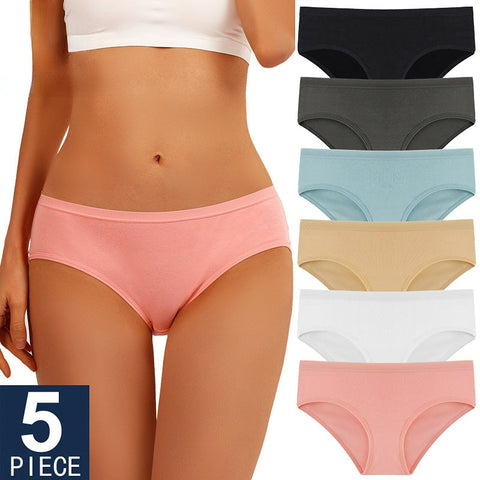 5-teiliges Set Höschen Baumwolle Unterwäsche Einfarbig Slips Mädchen Low-Rise Soft Panty Unterhose Weibliche Dessous