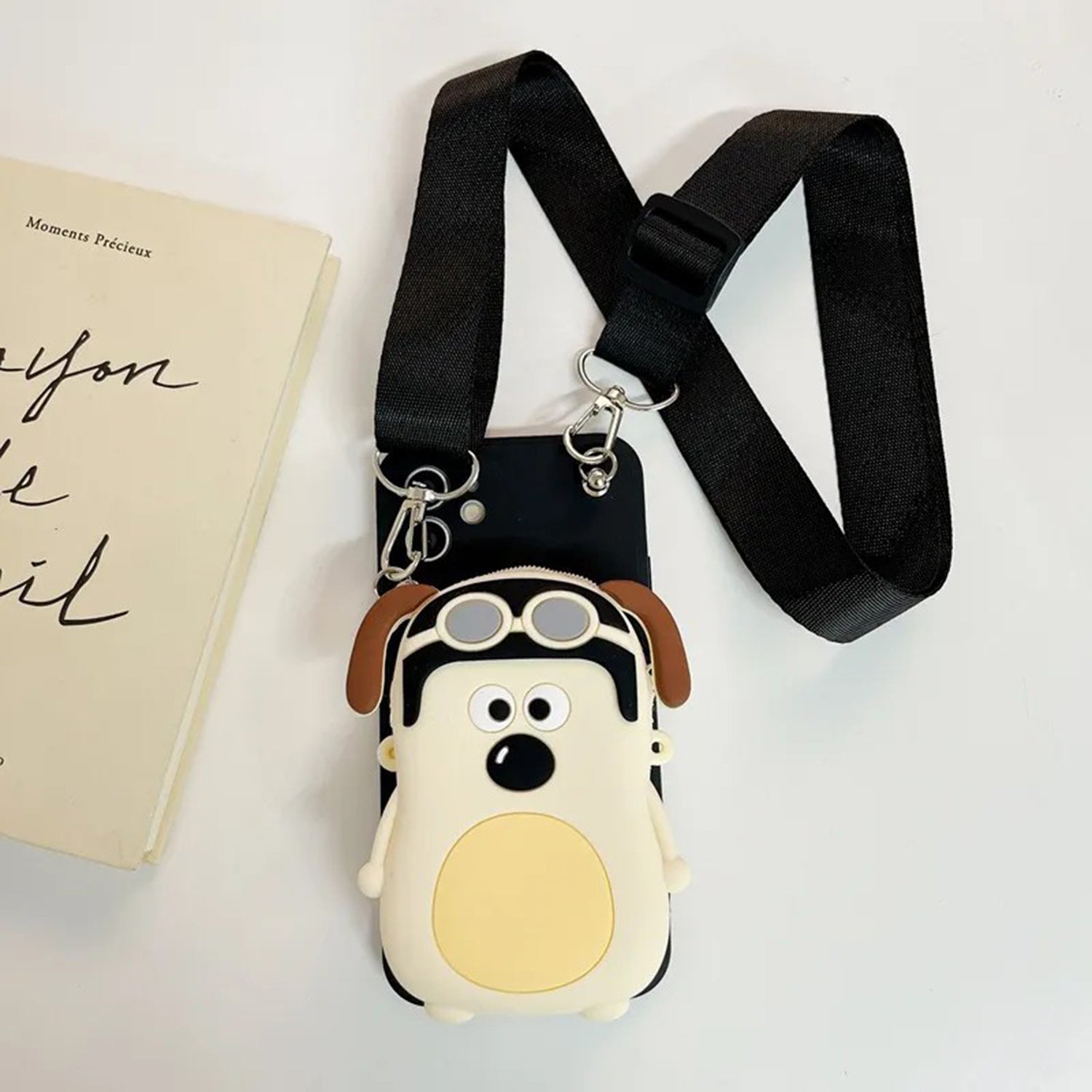 Cartoon Three-Dimensional Funny Handdog Coin Purse Crossbody Strap Apple Phone Case