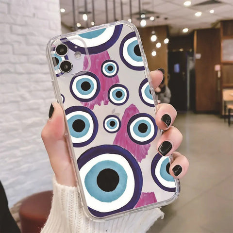 Cartoon Transparent Devil Eyes Embossed Painted Apple Phone Soft Case Protective Case