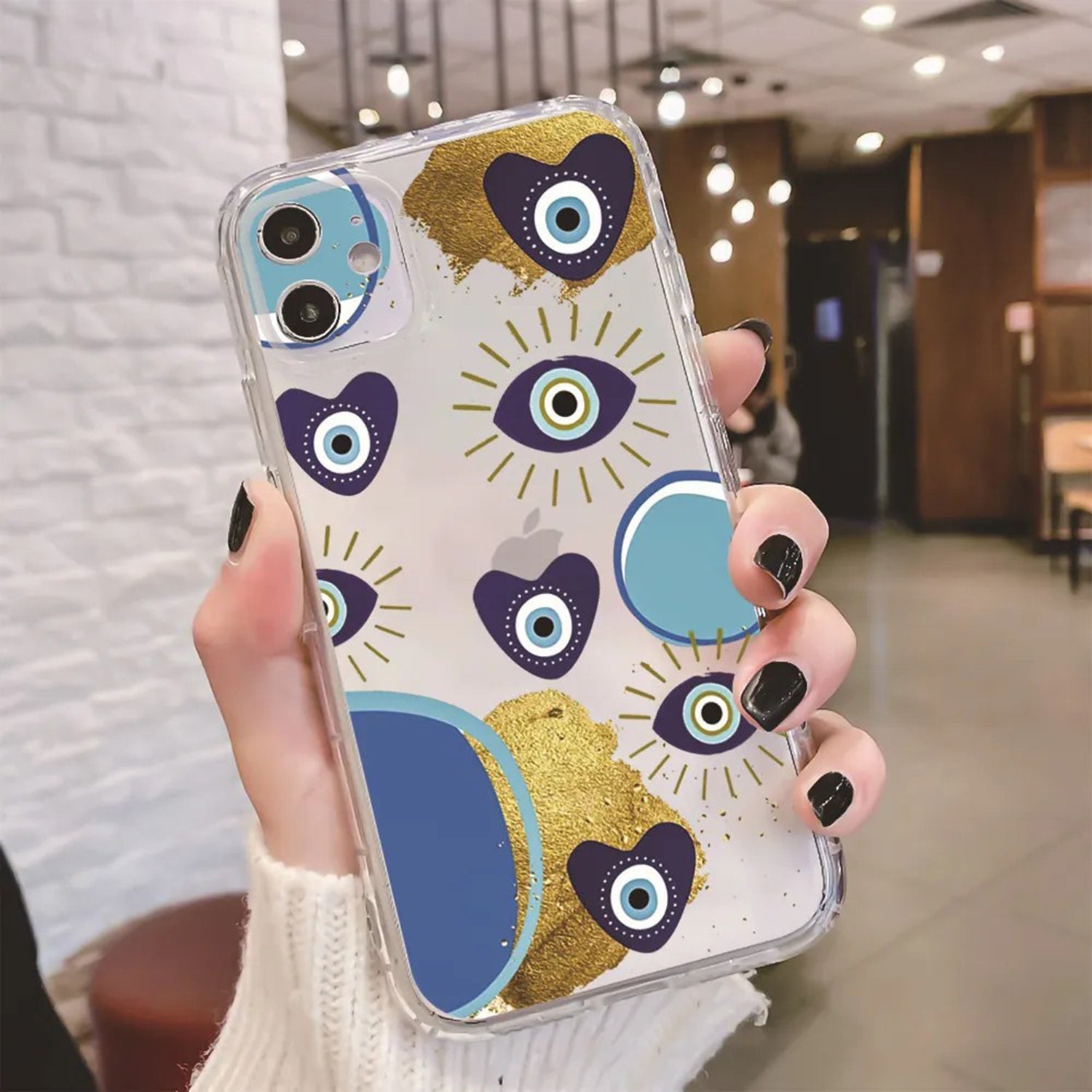 Cartoon Transparent Devil Eyes Embossed Painted Apple Phone Soft Case Protective Case