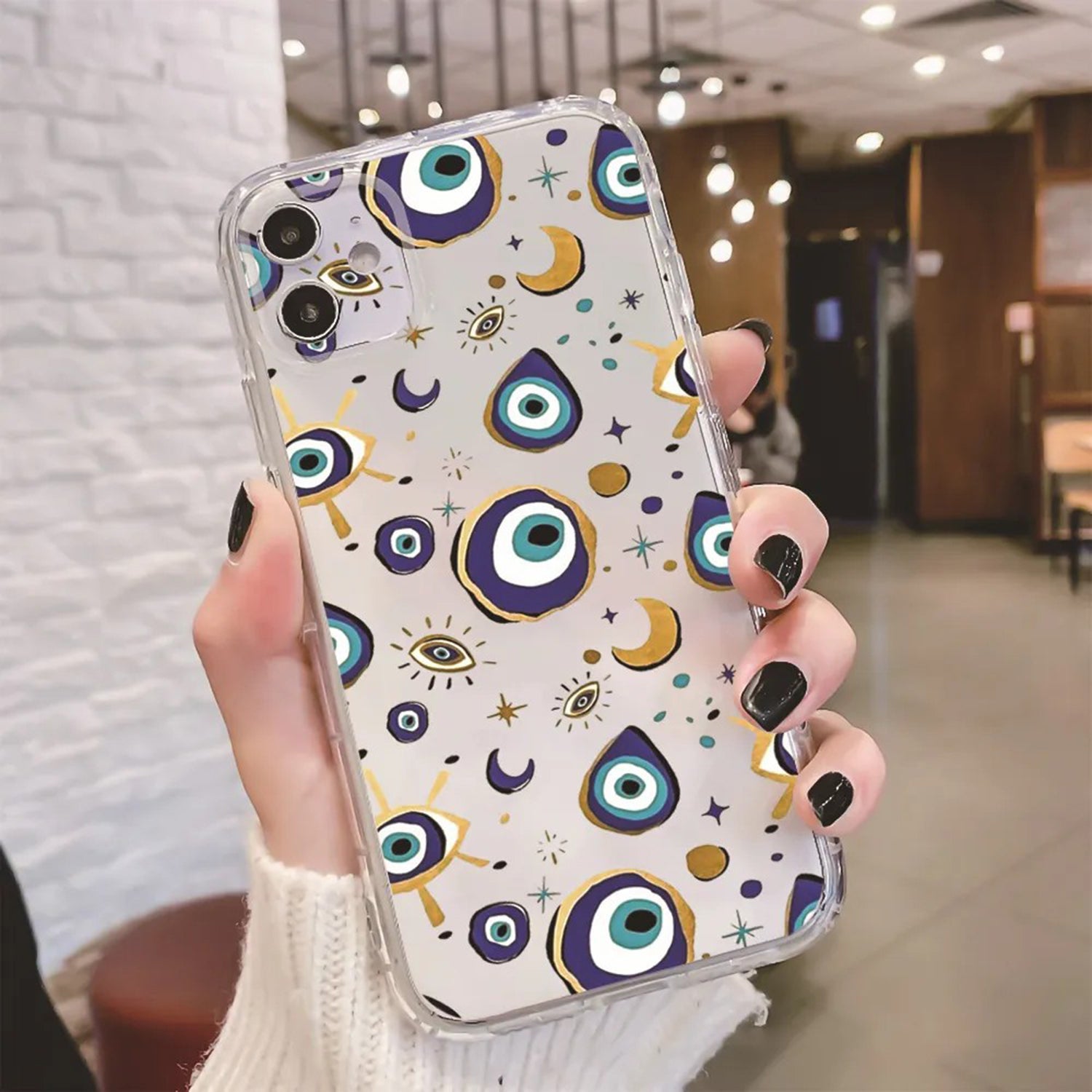 Cartoon Transparent Devil Eyes Embossed Painted Apple Phone Soft Case Protective Case