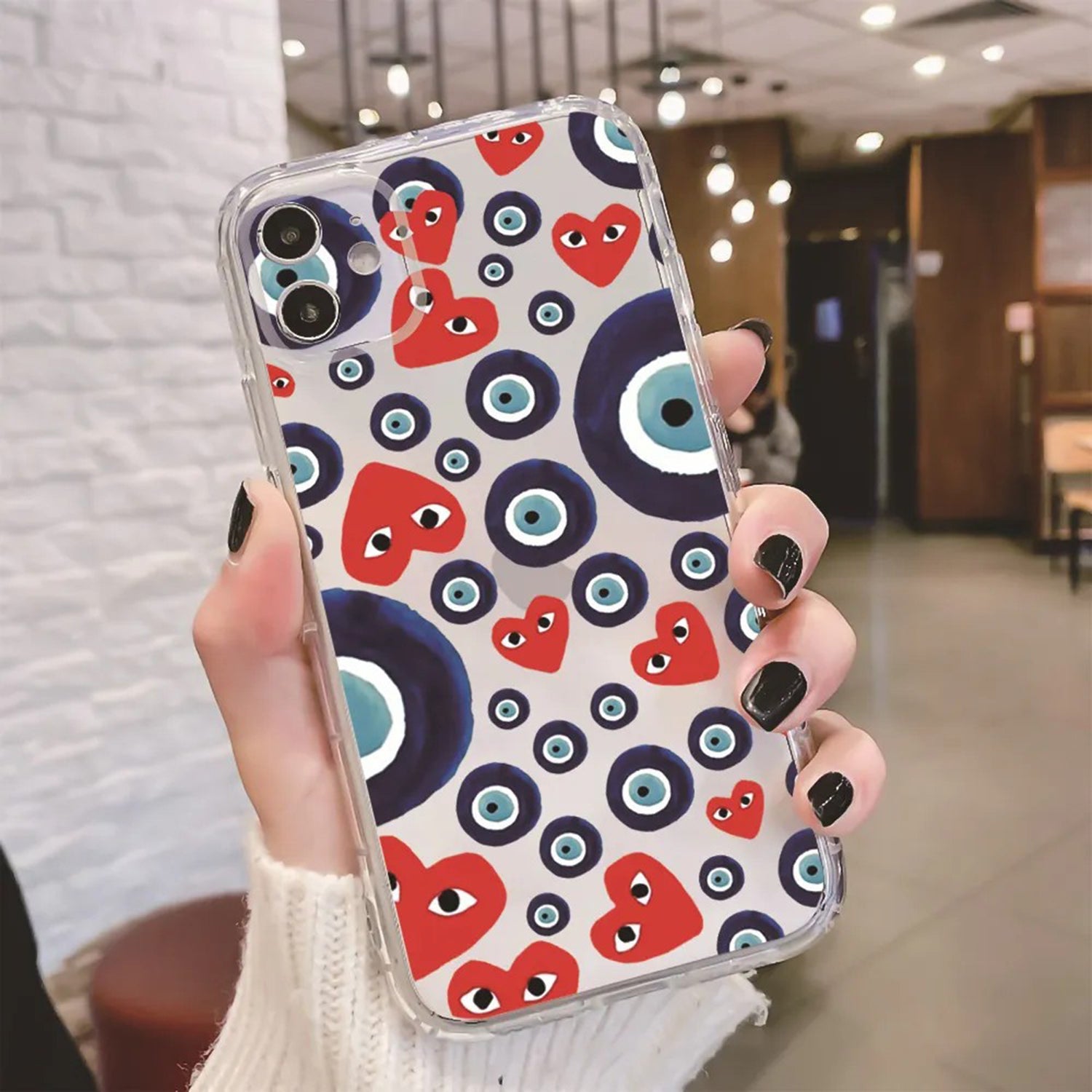 Cartoon Transparent Devil Eyes Geprägte Painted Apple Phone Soft Case Schutzhülle