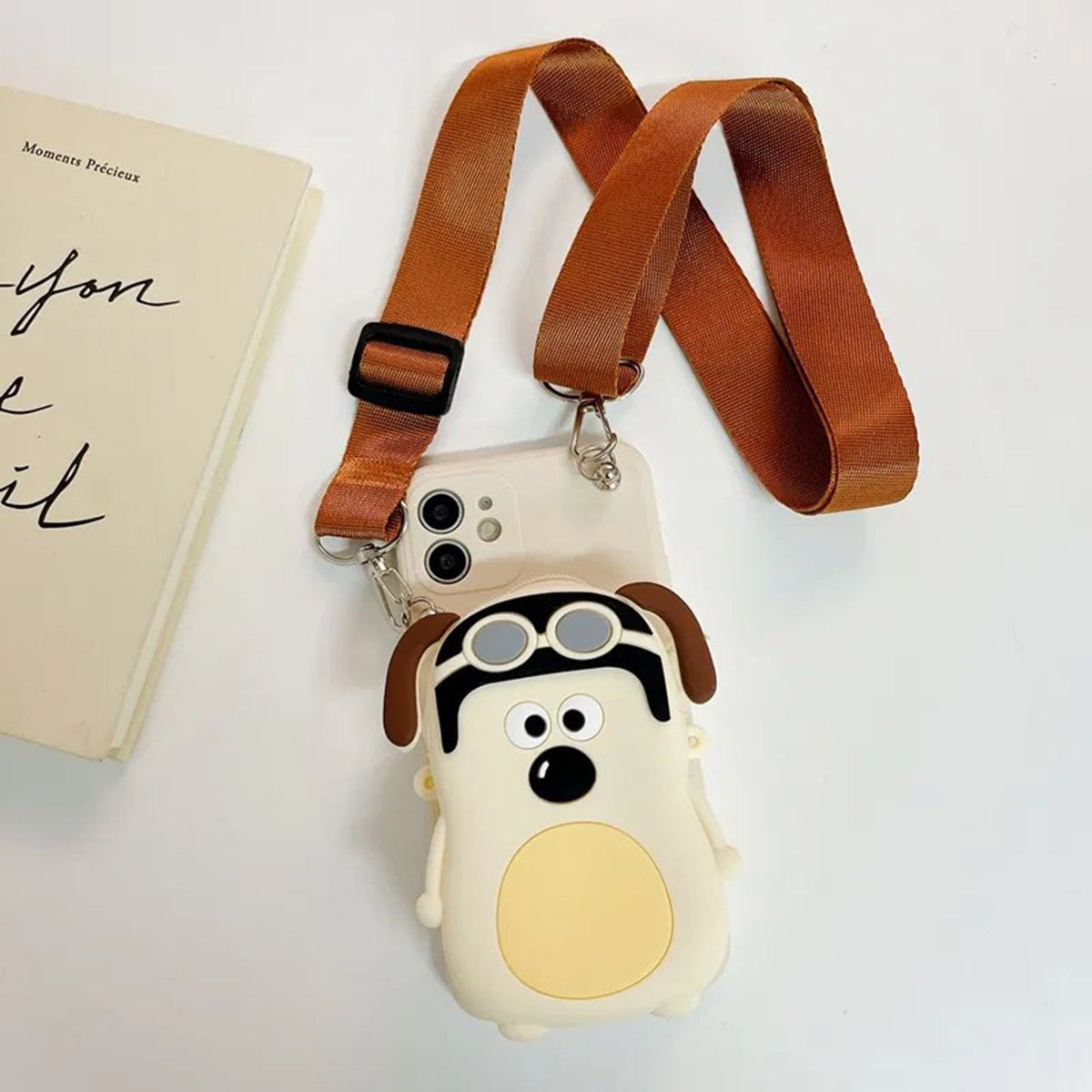 Cartoon Three-Dimensional Funny Handdog Coin Purse Crossbody Strap Apple Phone Case