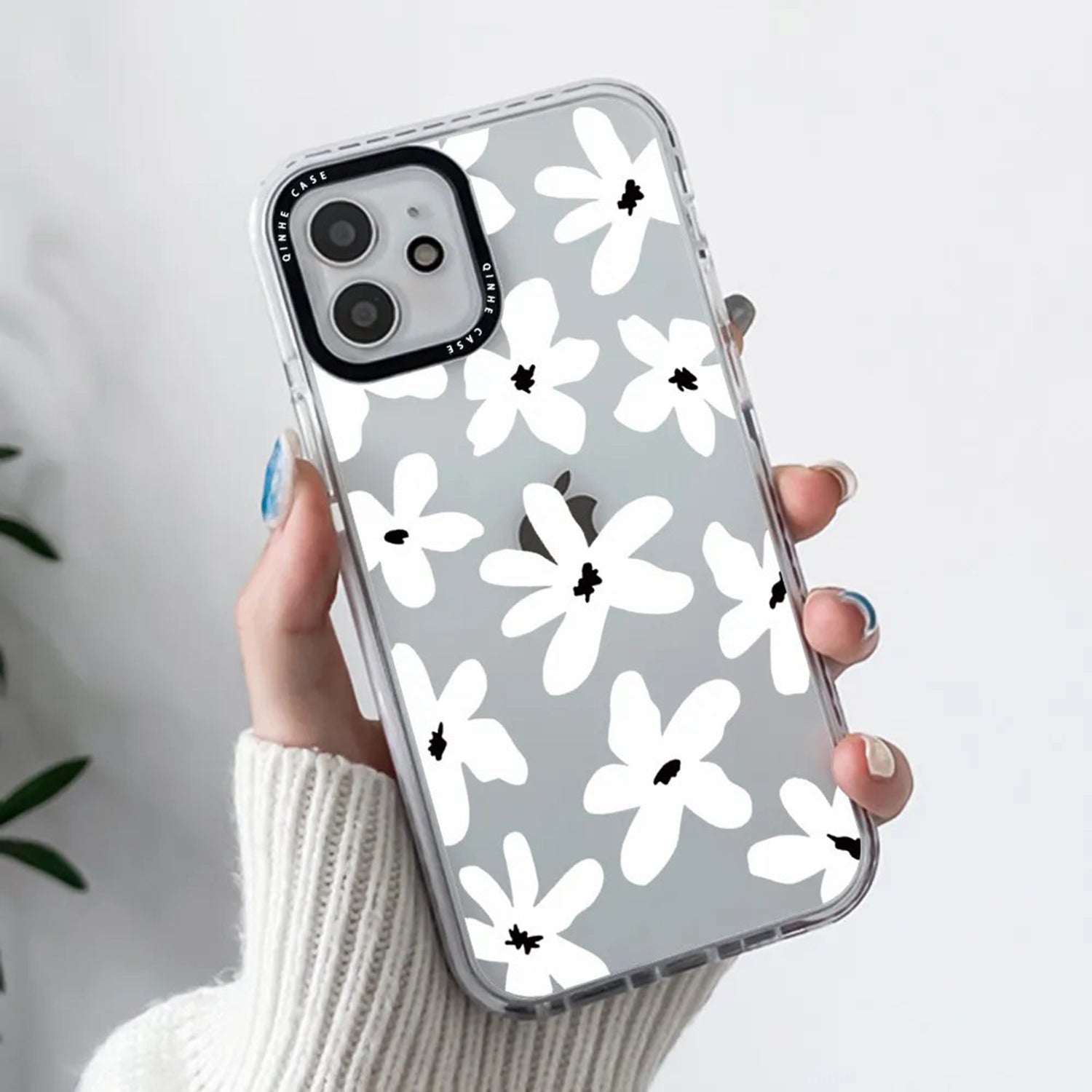 Transparent Two-Color Plain Painted Star Heart Apple Phone Case