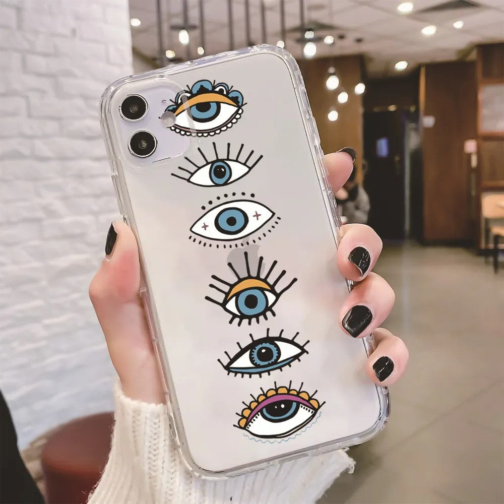 Cartoon Transparent Devil Eyes Embossed Painted Apple Phone Soft Case Protective Case