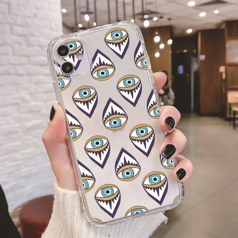 Cartoon Transparent Devil Eyes Embossed Painted Apple Phone Soft Case Protective Case