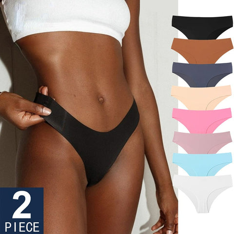 2PCS/Set Panties For Seamless Panty Set Solid Invisible Underwear Low Waist Briefs Underpant Lingerie