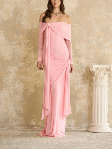 Belted One-Shoulder Long Dress