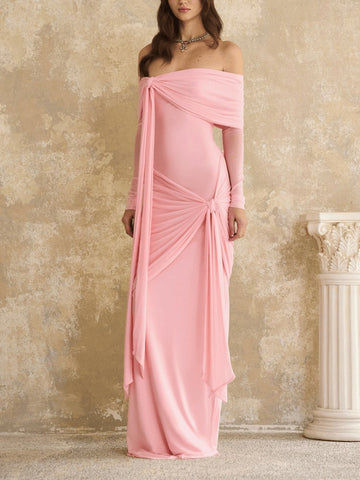 Belted One-Shoulder Long Dress