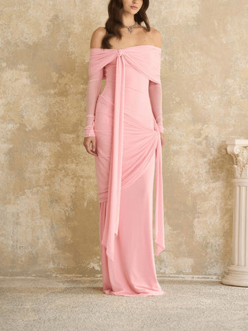 Belted One-Shoulder Long Dress