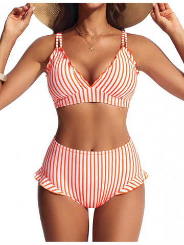 Smocked Bandeau High Waist Bikini Set