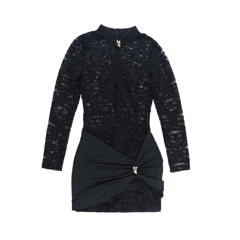 Long-Sleeved Halter Dress Short Skirt