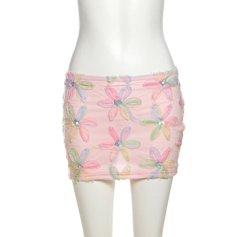 Three-Dimensional Floral Print Short Skirt