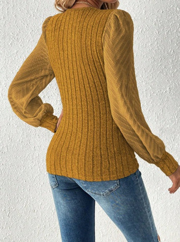Lantern Sleeve V-Neck Knitted Top