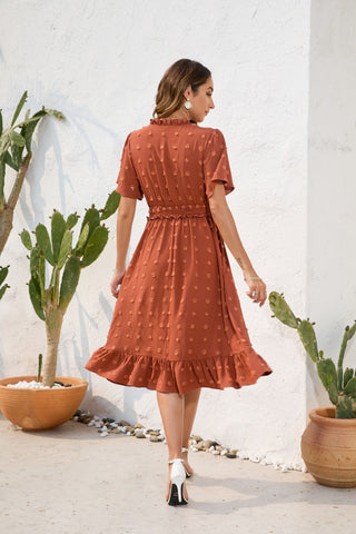 Swiss Dot Short Sleeve Chiffon Dress