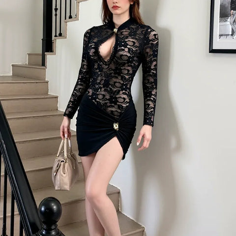 Long-Sleeved Halter Dress Short Skirt