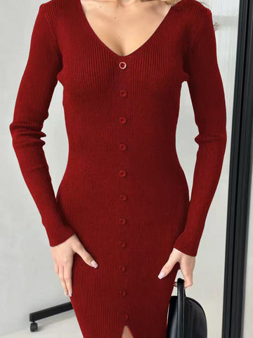 That Covers The Buttocks V-neck Knitted Dress