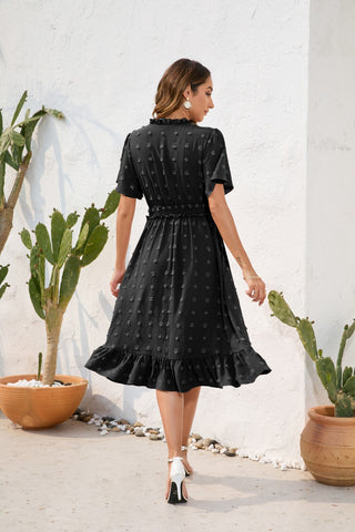 Swiss Dot Short Sleeve Chiffon Dress