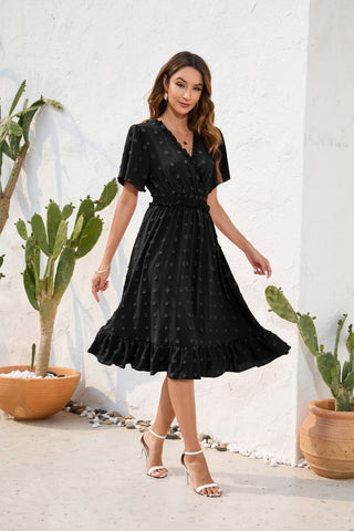 Swiss Dot Short Sleeve Chiffon Dress