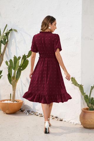 Swiss Dot Short Sleeve Chiffon Dress