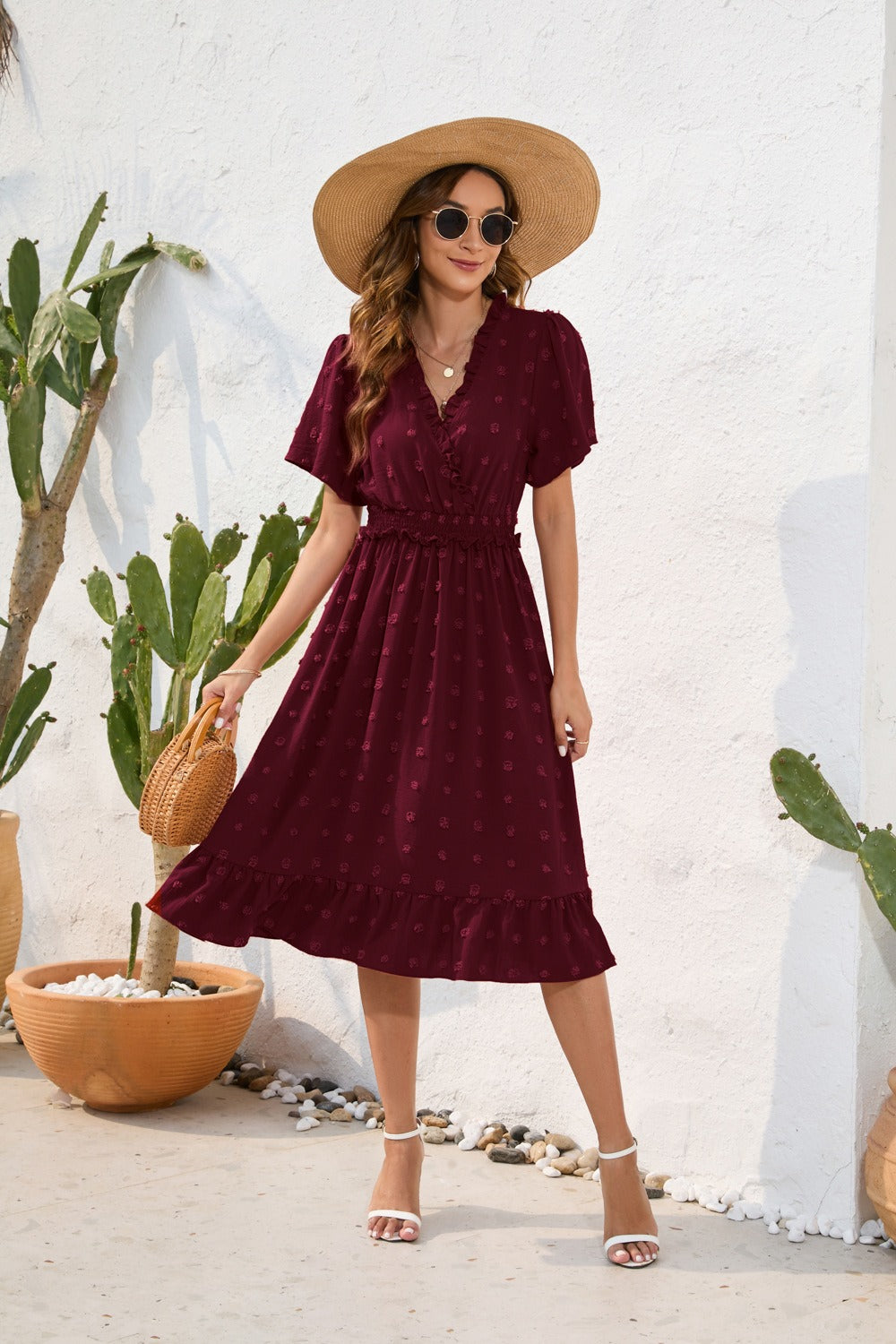 Swiss Dot Short Sleeve Chiffon Dress