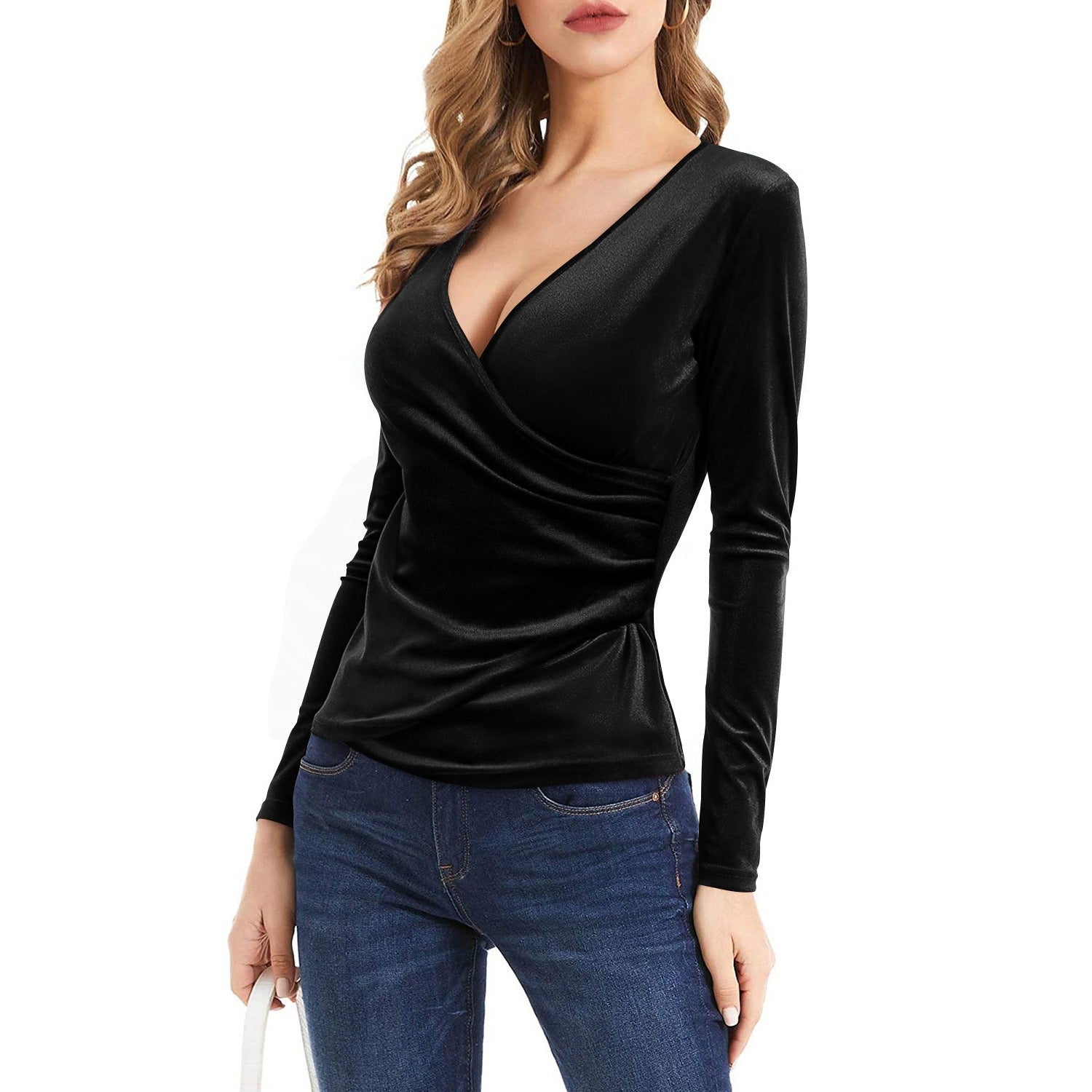 V-Neck Elegant Long-Sleeved T-Shirt