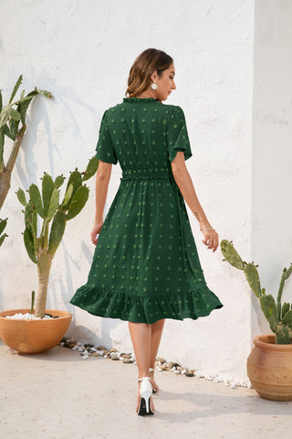 Swiss Dot Short Sleeve Chiffon Dress