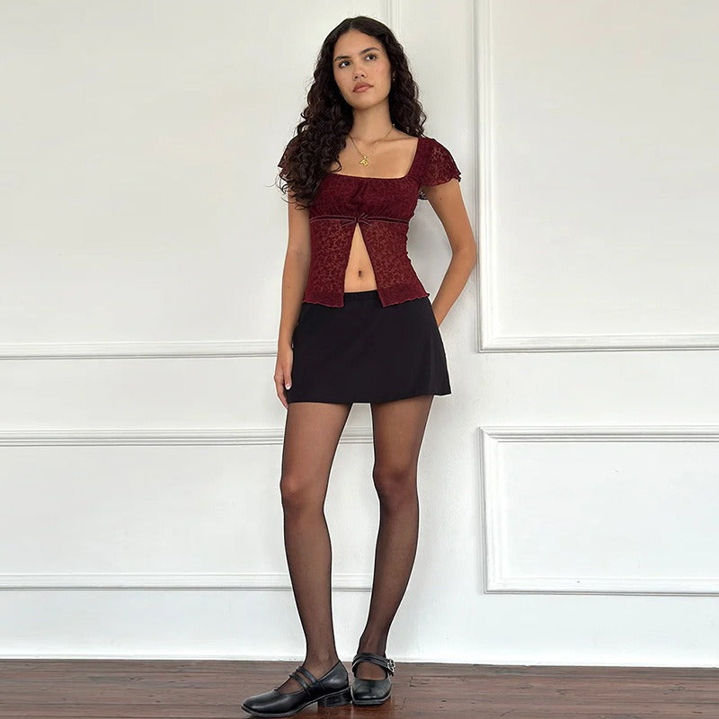 Square-Necked Small Flying Sleeve Top