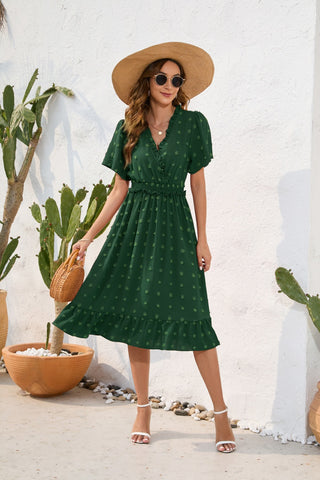 Swiss Dot Short Sleeve Chiffon Dress