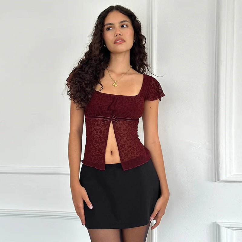 Square-Necked Small Flying Sleeve Top