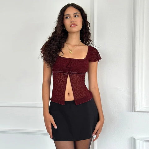 Square-Necked Small Flying Sleeve Top