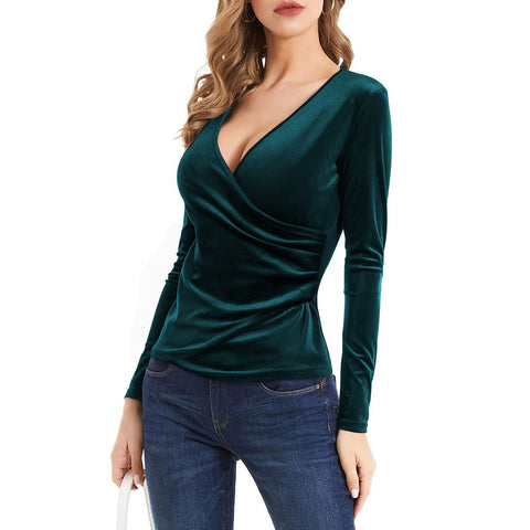V-Neck Elegant Long-Sleeved T-Shirt