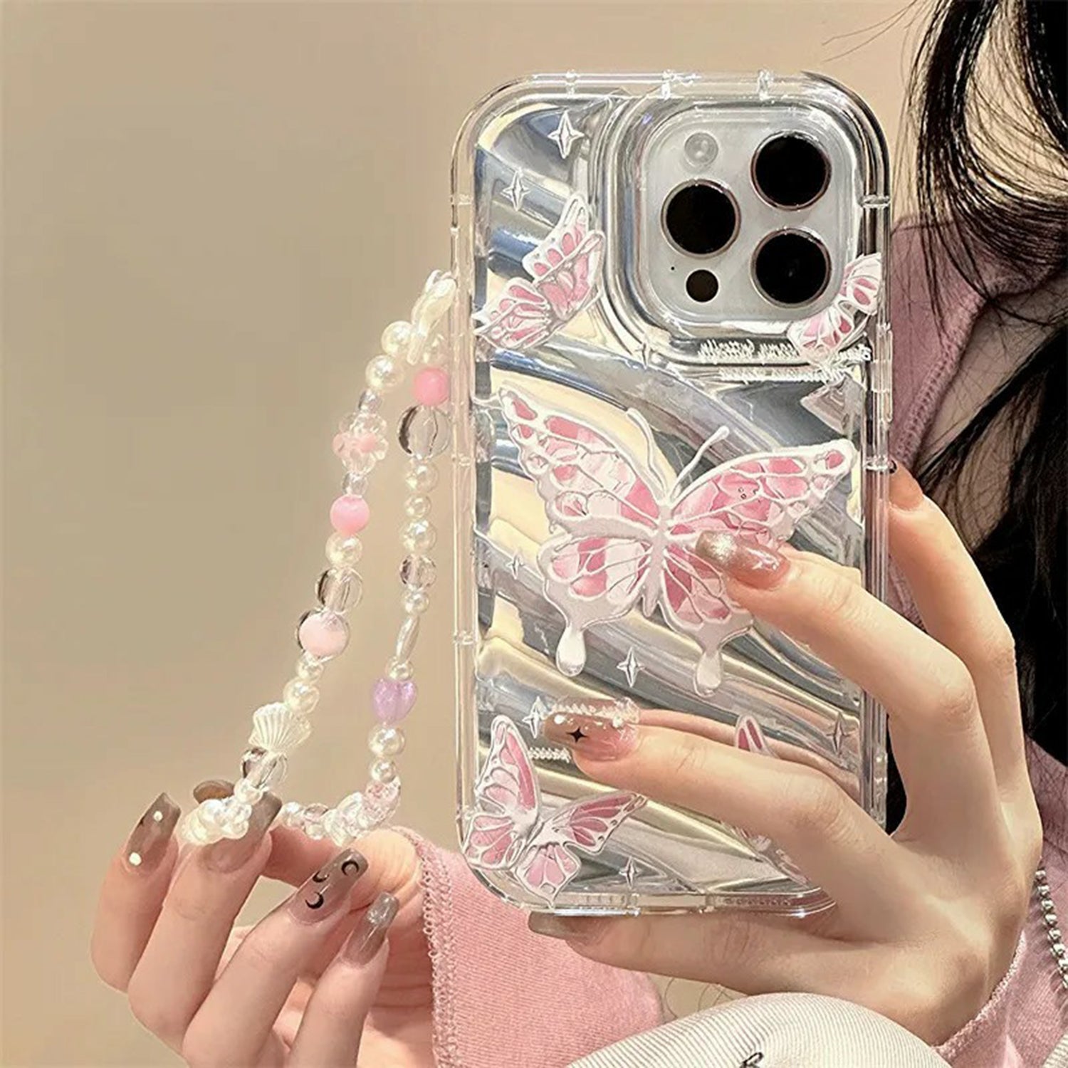 Phantom Pattern Phone Case For iPhone 11 12 13 14 15 Laser Film Soft Cover with Lanyard