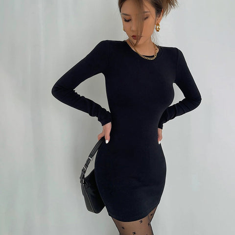 Sexy Long Sleeve Stretch Wrap Buttocks Dress Short Prom Dress Bodycon Dress