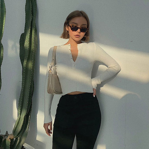 Casual Long Sleeve Tight Top Solid Shirt Sexy Top