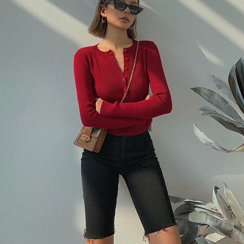 Casual Long Sleeve Tight Top Solid Shirt Sexy Top