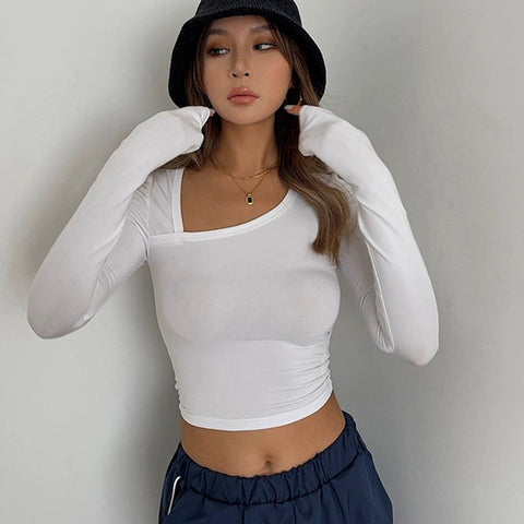 Casual Long Sleeve Tight Top Solid Shirt Sexy Top