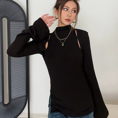 Casual Long Sleeve Tight Top Solid Shirt Sexy Top