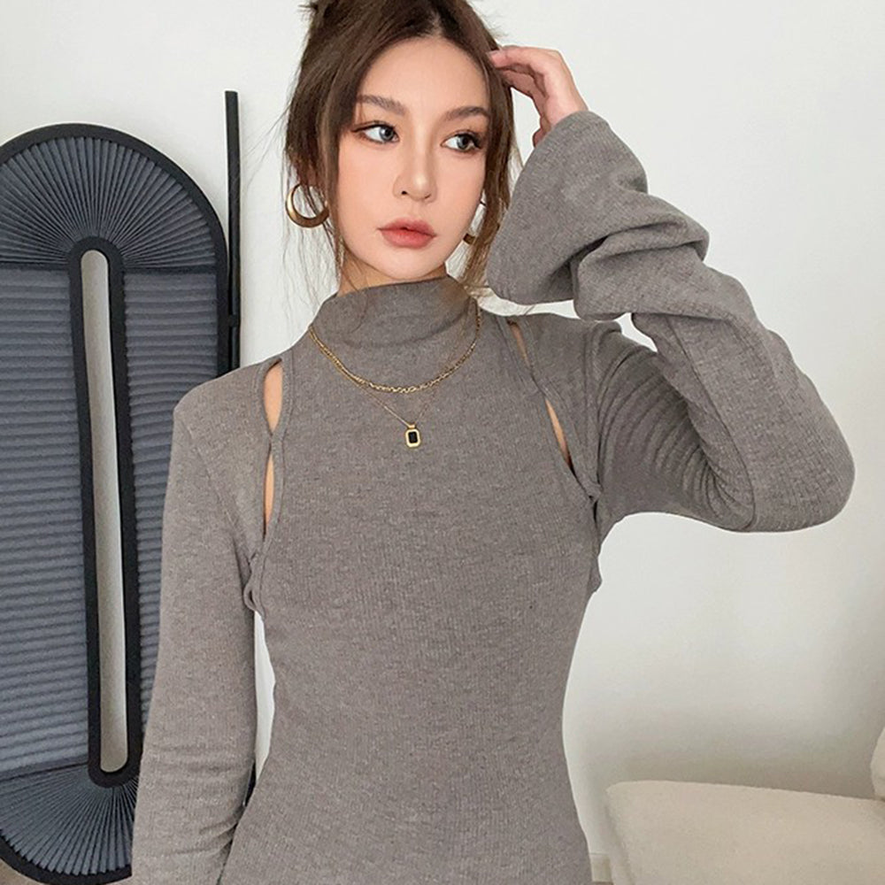 Casual Long Sleeve Tight Top Solid Shirt Sexy Top