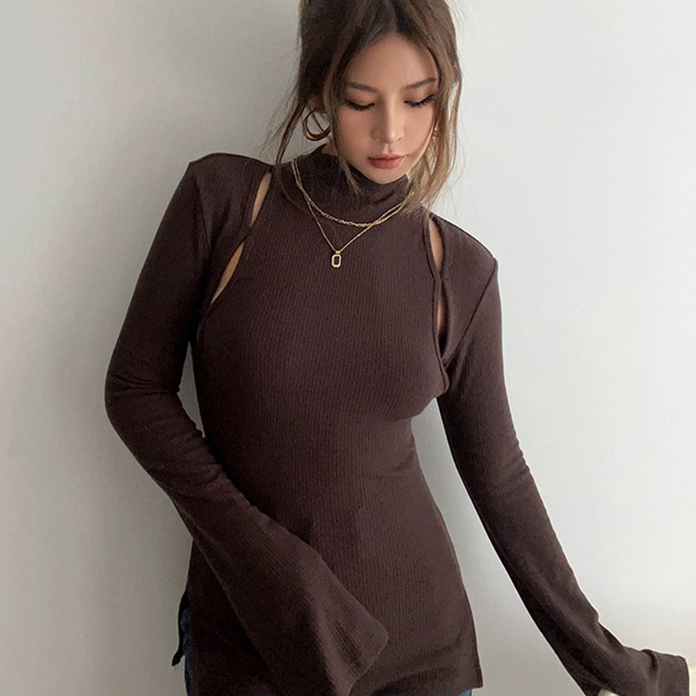 Casual Long Sleeve Tight Top Solid Shirt Sexy Top