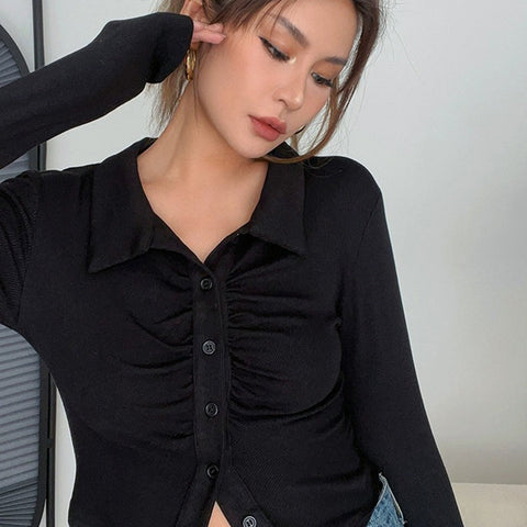 Casual Long Sleeve Tight Top Solid Shirt Sexy Top