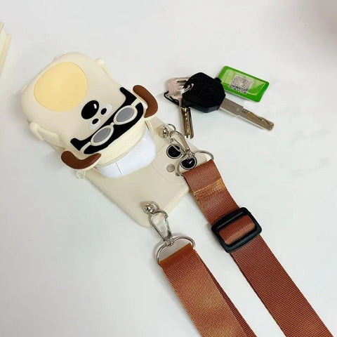 Cartoon Three-Dimensional Funny Handdog Coin Purse Crossbody Strap Apple Phone Case