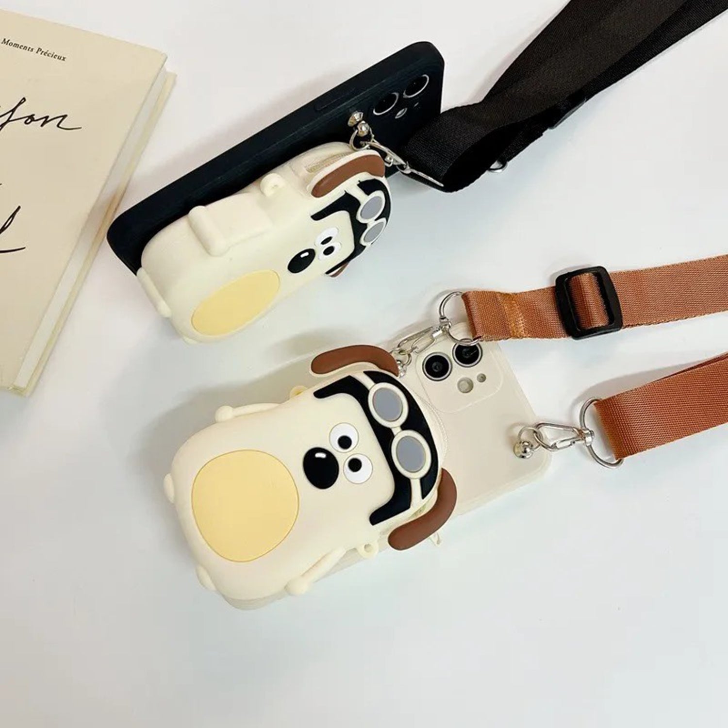 Cartoon Three-Dimensional Funny Handdog Coin Purse Crossbody Strap Apple Phone Case