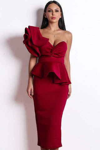 One-Shoulder Backless Ruffle Dress