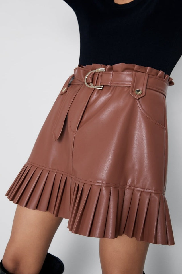 PU Mini Skirt With Belt